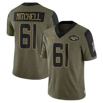 Men's Limited Max Mitchell New York Jets Olive 2021 Salute To Service Jersey