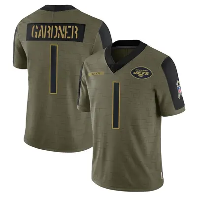 Men's Limited Sauce Gardner New York Jets Olive 2021 Salute To Service Jersey