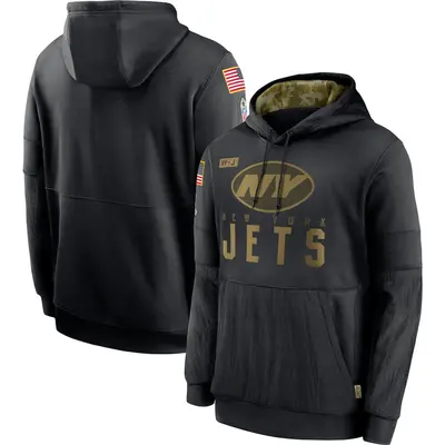 Men's New York Jets Black 2020 Salute to Service Sideline Performance Pullover Hoodie
