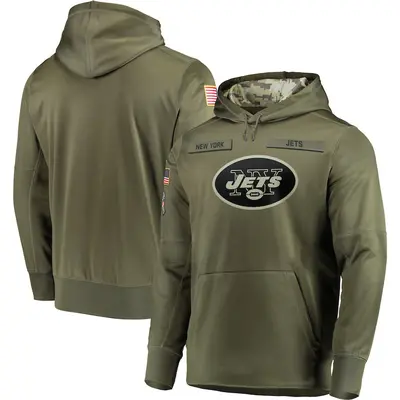 Men's New York Jets Olive 2018 Salute to Service Sideline Therma Performance Pullover Hoodie