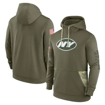 Men's New York Jets Olive 2022 Salute to Service Therma Performance Pullover Hoodie