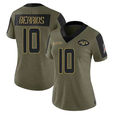 Women's Limited Braxton Berrios New York Jets Olive 2021 Salute To Service Jersey