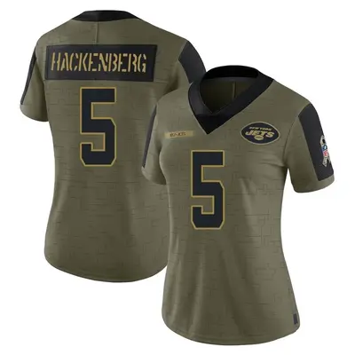 Women's Limited Christian Hackenberg New York Jets Olive 2021 Salute To Service Jersey