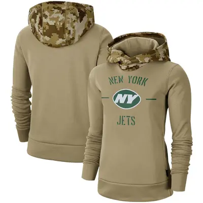 Women's New York Jets Khaki 2019 Salute to Service Therma Pullover Hoodie