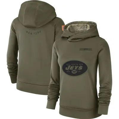 Women's New York Jets Olive 2018 Salute to Service Team Logo Performance Pullover Hoodie
