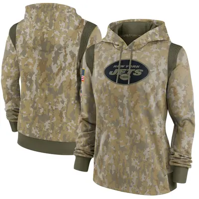 Women's New York Jets Olive 2021 Salute to Service Therma Performance Pullover Hoodie