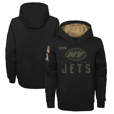 Youth New York Jets Black 2020 Salute to Service Pullover Performance Hoodie