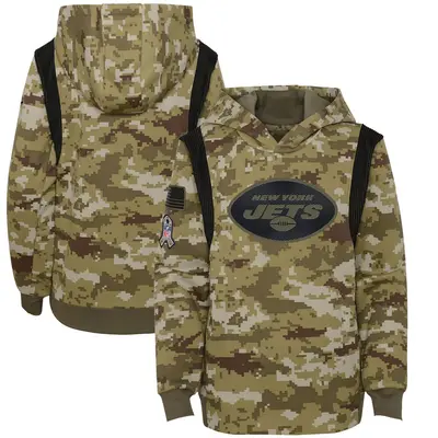 Youth New York Jets Olive 2021 Salute to Service Therma Performance Pullover Hoodie
