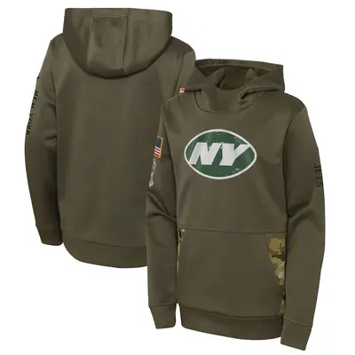 Youth New York Jets Olive 2022 Salute to Service Performance Pullover Hoodie